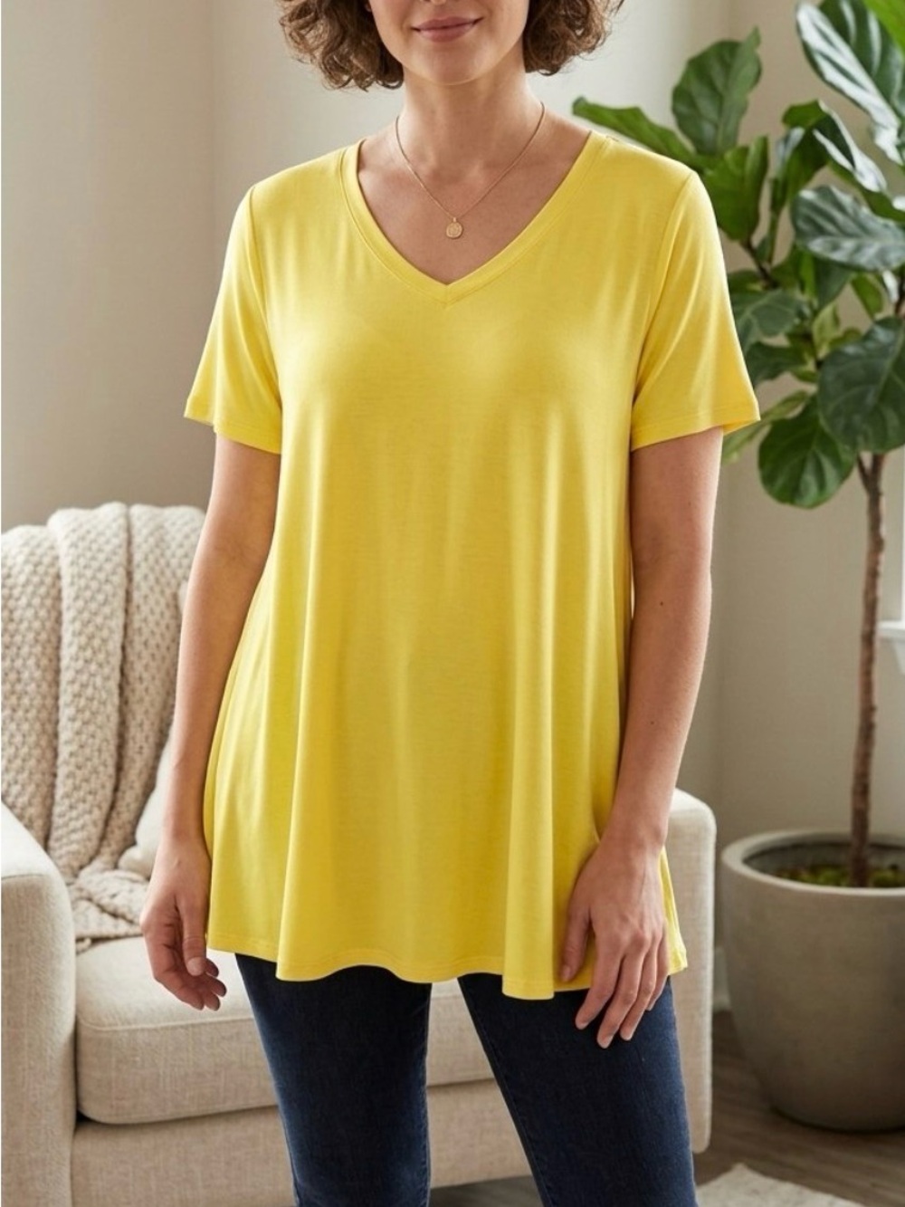 Yellow V-neck T-shirt made by the brand LALACE (also commonly seen as LARACE NWT